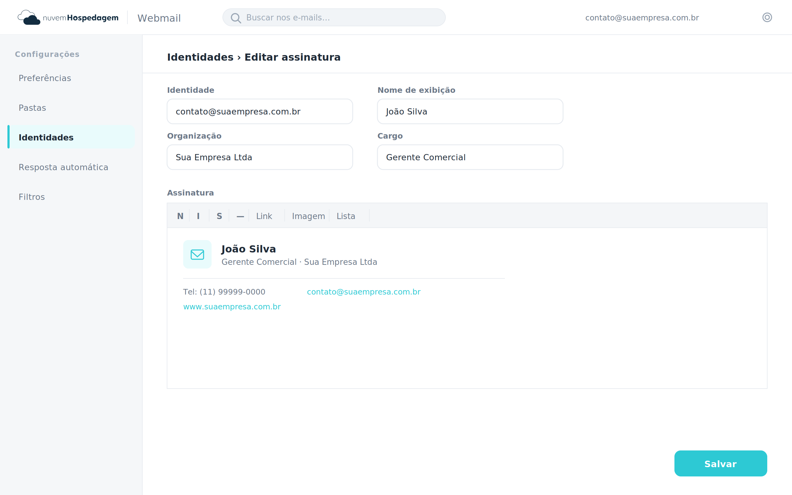 Montando a assinatura personalizada no webmail